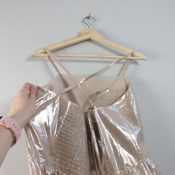 Gap Women's Maxi Dress Halter L Metallic Gold Viscose Rayon Tiered Cocktail 280 - Picture 7 of 13